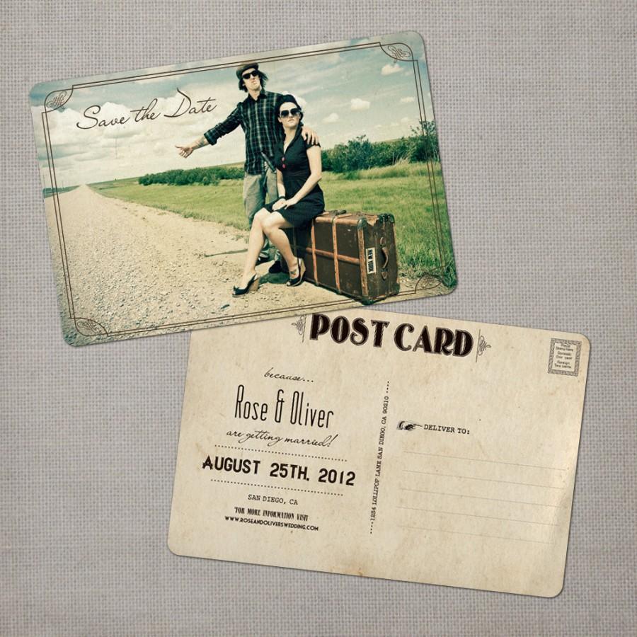 زفاف - Photo save the date / Save the Date Card / Save the Date Postcard / Vintage Save the Date Card  - the "Rose"