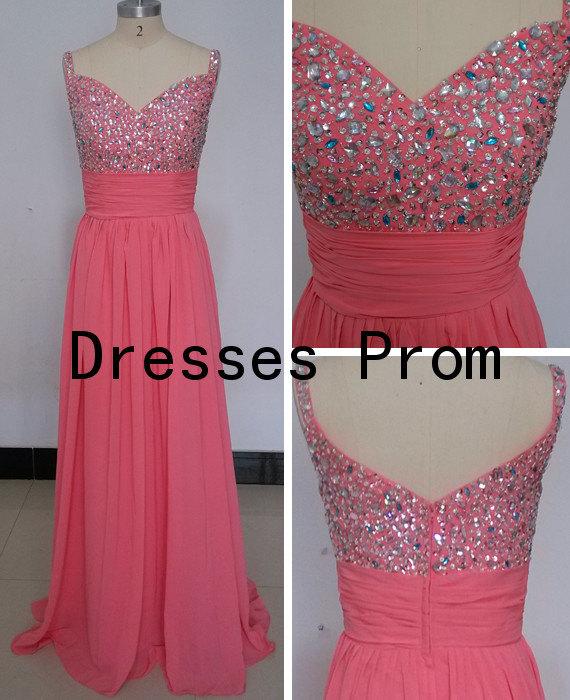 زفاف - Sweetheart Long prom dress prom dresses coral chiffon prom dress  Spaghetti Straps Ball gown prom dress graduation prom dresses