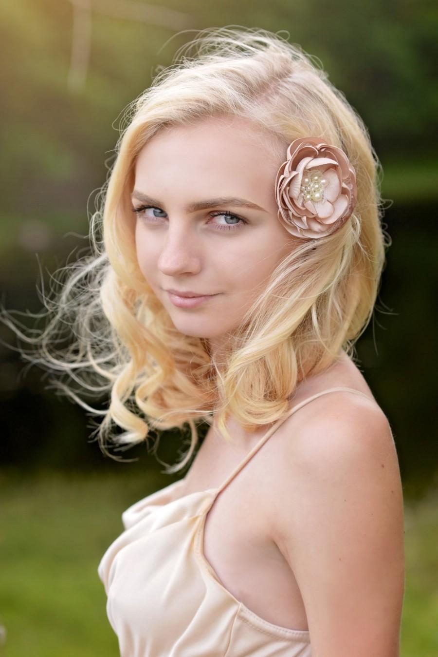 Mariage - Champagne hair flower - Bridal hair piece - Wedding hair flower - Bridal head piece - Champagne hair comb - Flower headpiece - Ivory pearls