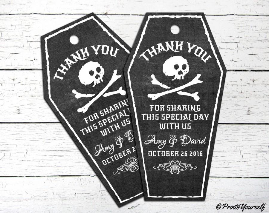 Свадьба - Halloween Thank You Tags // Personalized Printable Halloween Casket Engagement Party Thank You Tags // Halloween Tags // Thank You Tags