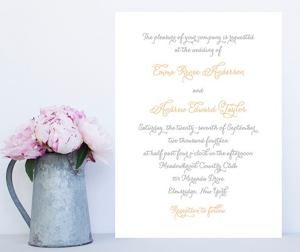 Hochzeit - Traditional Wedding Invitations - Simple, Fancy Wedding Invitation - Peach and Gray Invitation