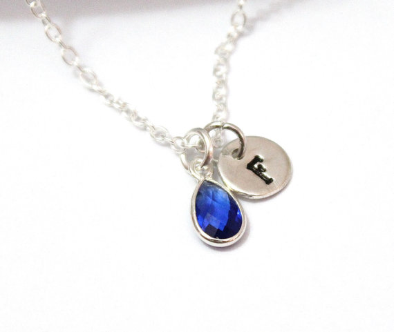 Wedding - Sapphire Necklace Personalized Birthstone, Sterling Silver, Sapphire Birthstone, September Birthstone, Initial Jewelry, Bridesmaid Gift