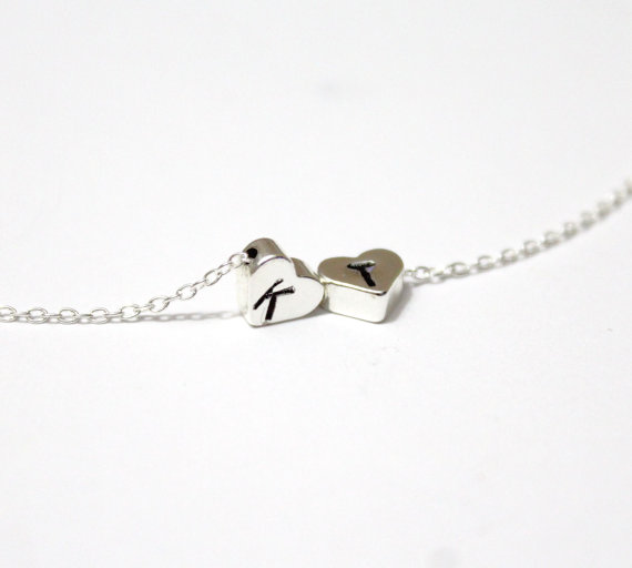 Hochzeit - Two tiny hearts necklace, Sterling silver, Hand Stamped Personalize, Small Heart Necklace, Mommy Necklace, Dainty small everyday jewelry