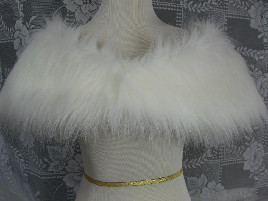 Wedding - Soft White Fox Faux Fur Shrug, Faux Fur Shawl, Fur Stole, Wedding Shoulder Wrap