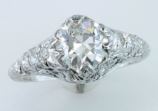 Mariage - Vintage Antique GIA Certified 1.35ct Diamond 18K White Gold Art Deco Engagement Ring