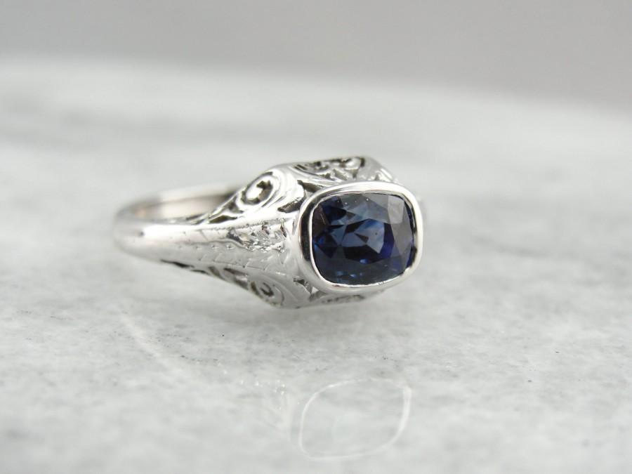 زفاف - Antique Sapphire Engagement Ring, Edwardian Filigree ring for Statement or Cocktail, Gorgeous Filigree JRTLDZ-N