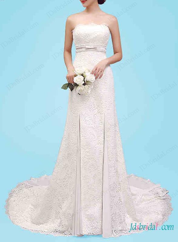 Wedding - H1451 Beautiful strapless modifed a line lace wedding dress