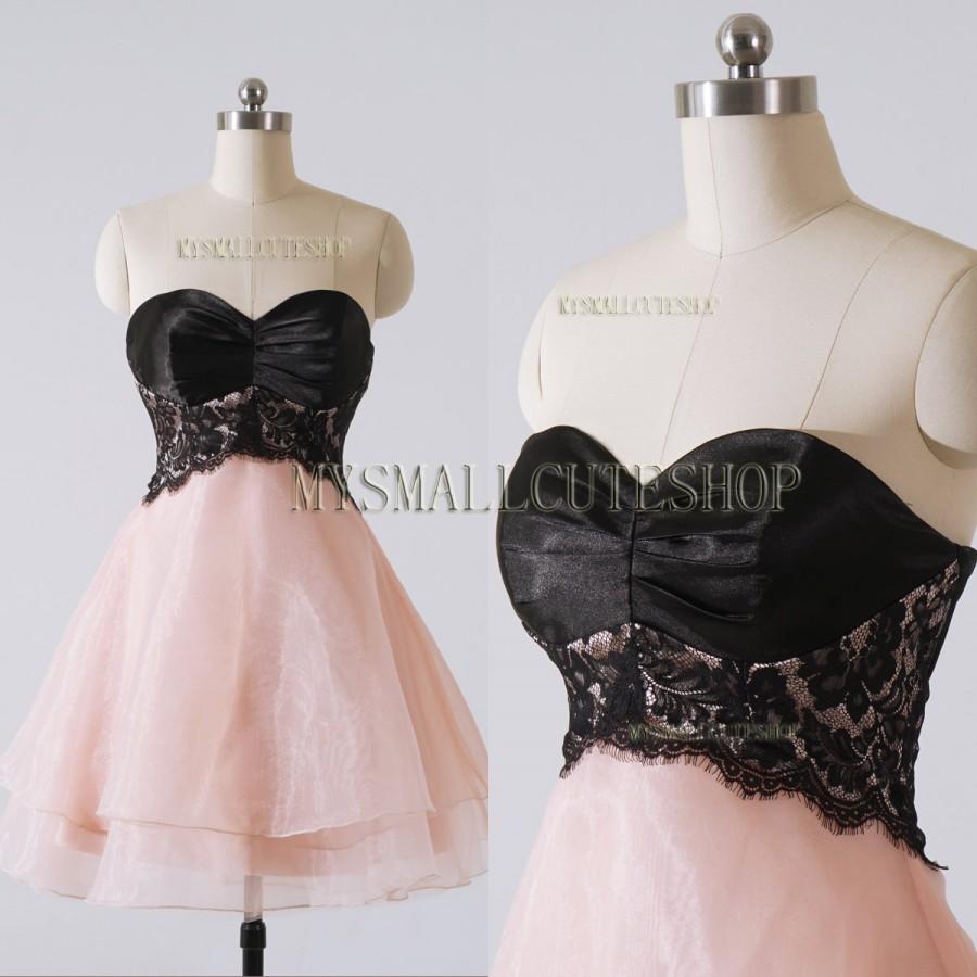 Wedding - Black and pink prom dress,Organza bridesmaid dress,Knee-length formal dress,Sweetheart party dress,evening dress,A-line Homecoming dress