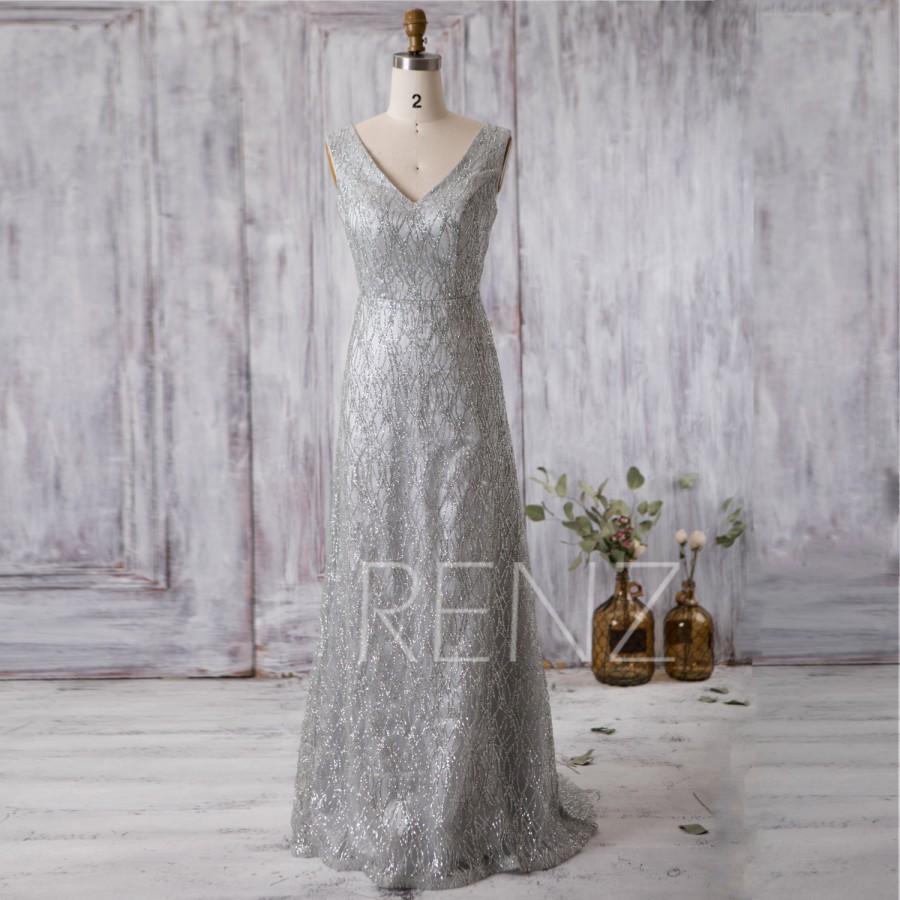 Hochzeit - 2016 V Neck Bridesmaid Dress Long, Silver Wedding Dress, V Back Prom Dress, Women Formal Dress, Cocktail Dress Floor Length (G191)
