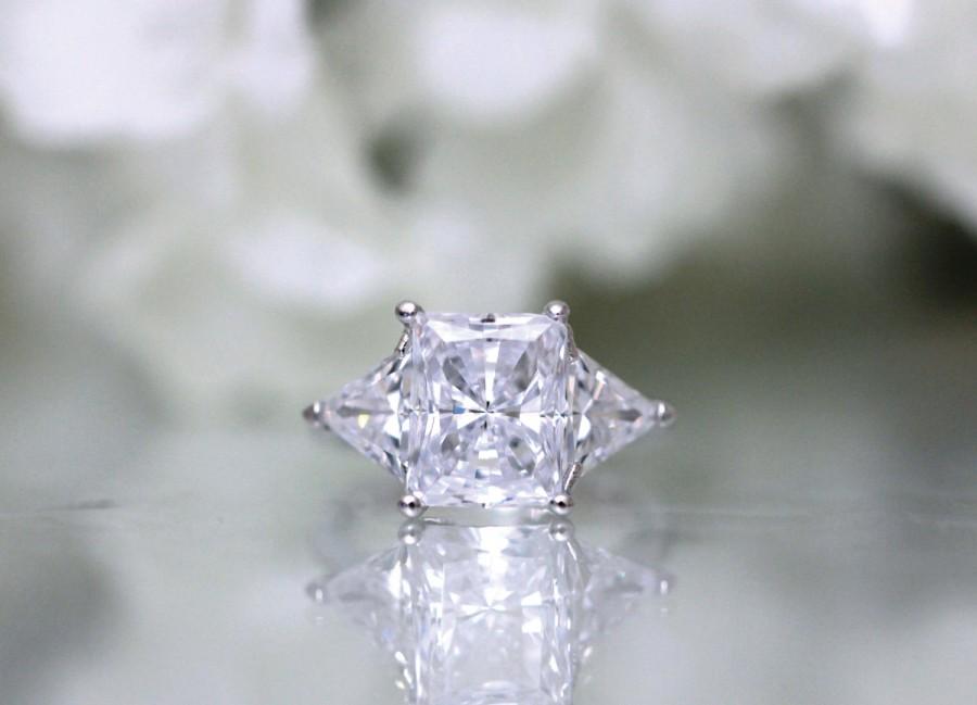 زفاف - 6.0 ct.tw Engagement Ring-Radiant & Trillion Cut Diamond Simulant-Bridal Ring-Wedding Ring-Promise Ring-Solid Sterling Silver [8420B]