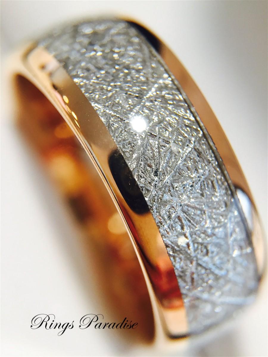 زفاف - Rose Gold Wedding Band, Meteorite Inlay Ring, His and Hers, Bands, Engagement Rings, Engagement Ring, Tungsten Ring, Bands, Rings Paradise