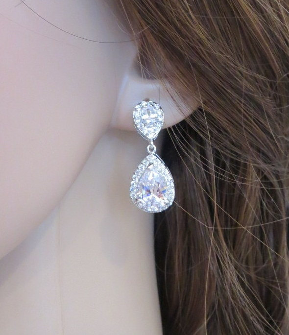 زفاف - Bridal crystal earrings, Bridal teardrop earrings, Wedding earrings, Cubic zirconia earrings, Rhinestone earrings, Bridesmaid earrings