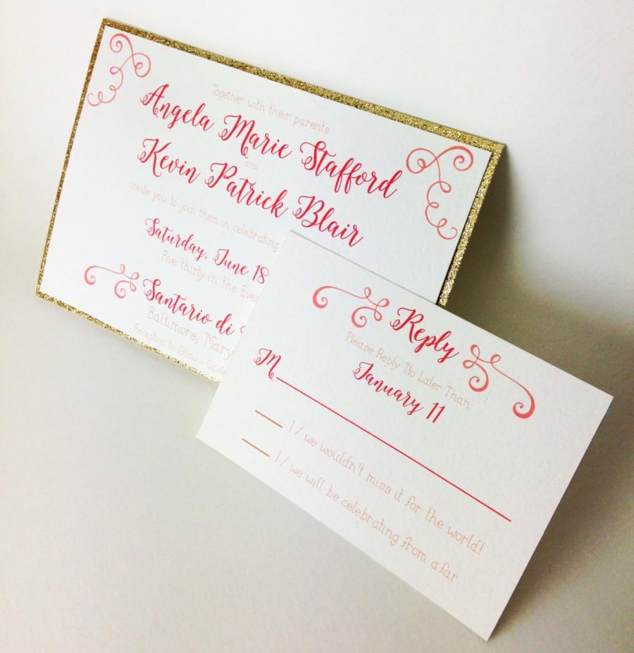 Wedding - Coral and Gold Wedding Invitations