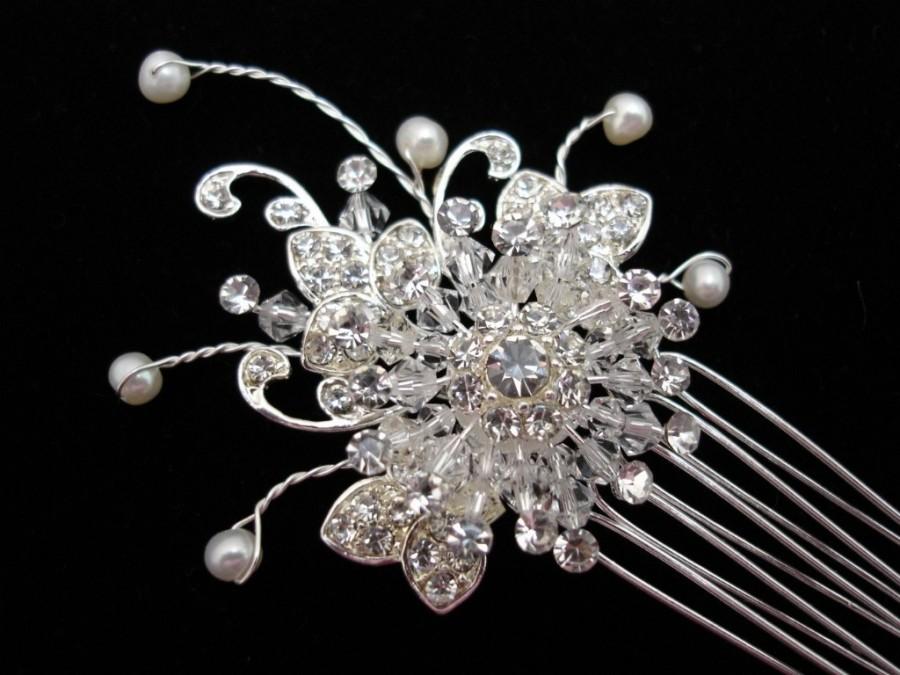 Hochzeit - Bridal Hair Comb, Rhinestone and Freshwater Pearl Hair Pins,  Crystal Wedding Comb