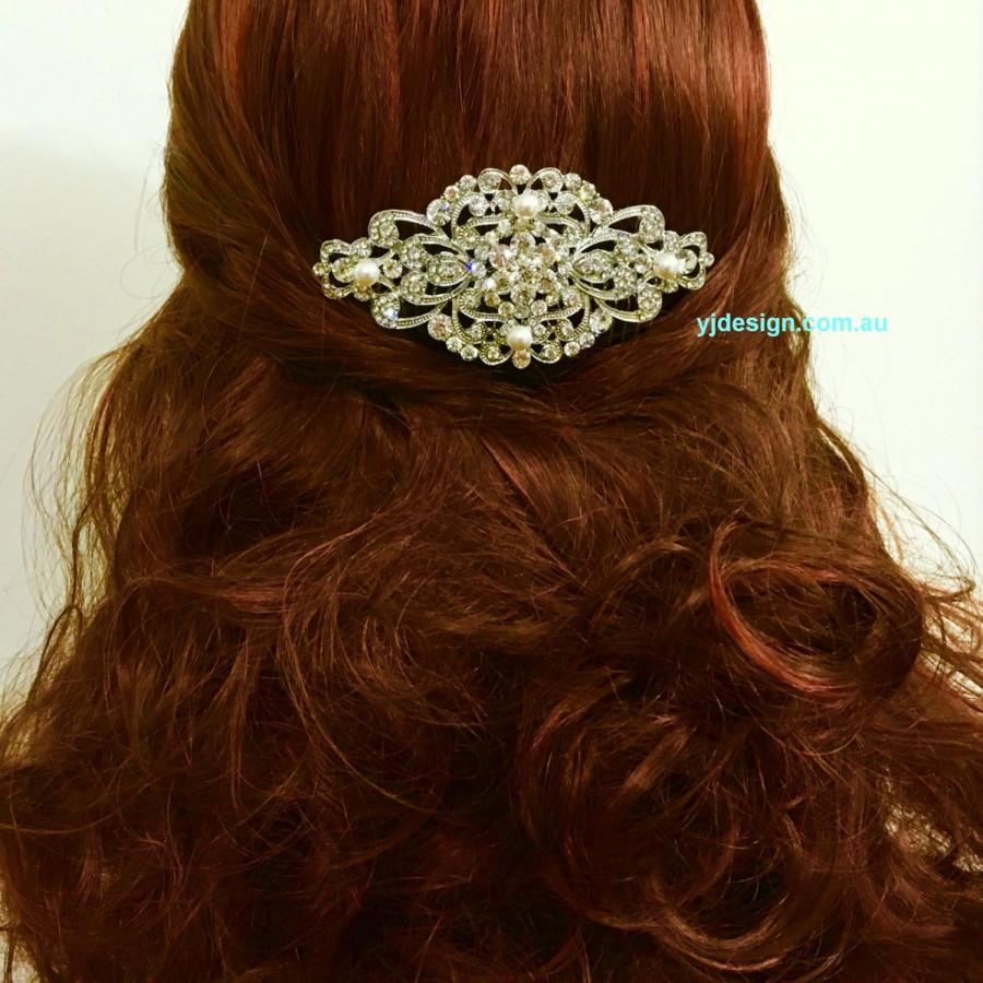 زفاف - Art Deco Wedding Headpiece, Silver Bridal Hair Jewelry, Gatsby Wedding Hair Comb, Crystal Bridal Hair Comb, Pearl Bridal Headpiece, RANIA