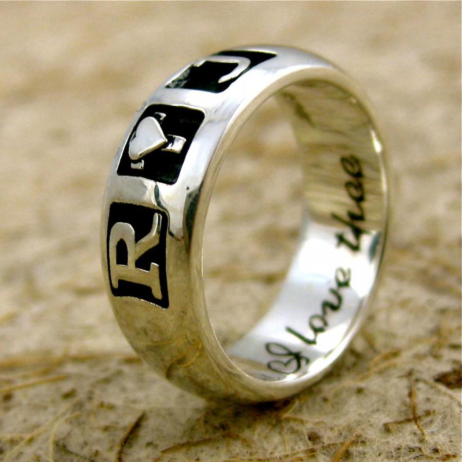 زفاف - Handmade Romeo & Juliet Wedding or Anniversary Ring in Sterling Silver with 'I love thee...' or Custom Quote Engraving