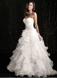 Свадьба - Ball-Gown Strapless Sweetheart Chapel Train Organza Wedding Dress With Lace Beading Cascading Ruffles