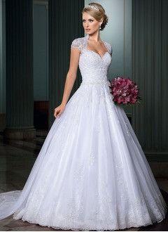 Hochzeit - Ball-Gown Sweetheart Court Train Organza Wedding Dress With Appliques Lace