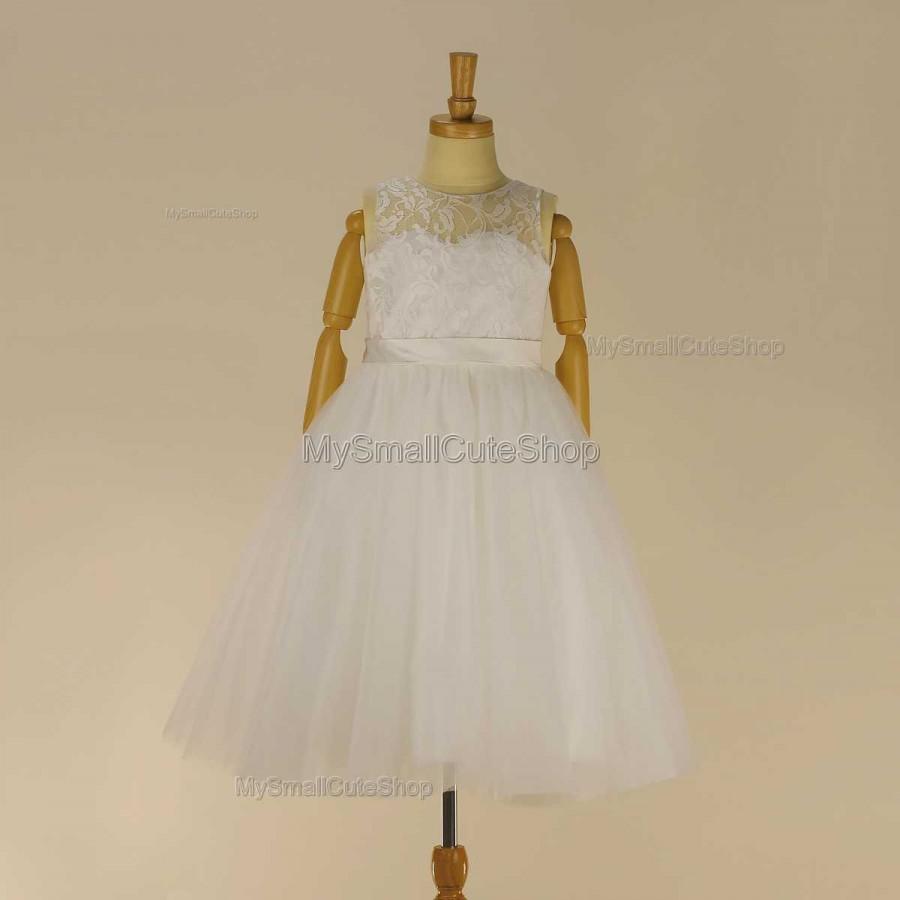 زفاف - Ivory Flower Girl Dress, Tulle/ Lace Wedding Baby Girls Dress, Lace Junior Bridesmaid Party Dress,Lace Girls Dresses Knee Length