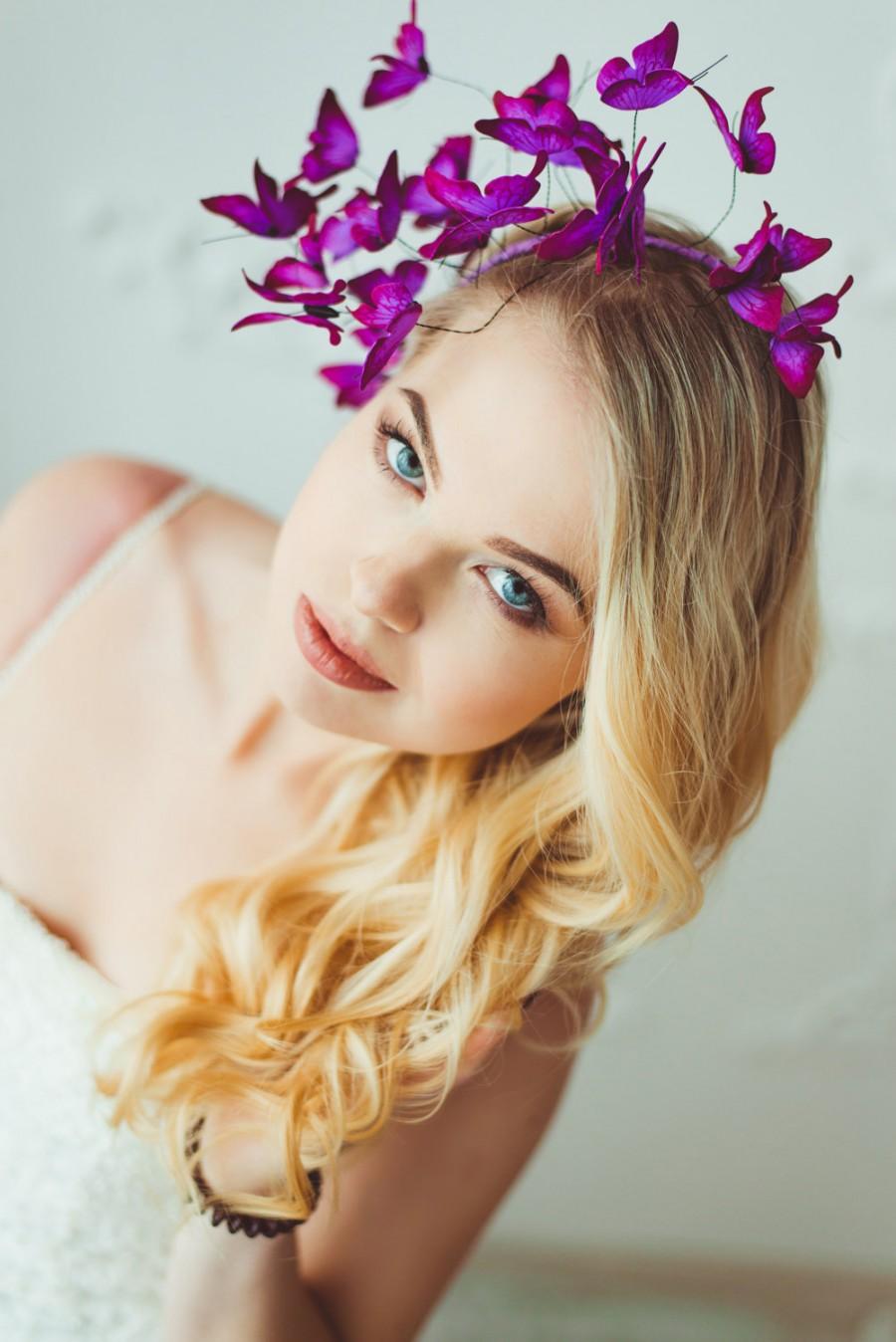 Свадьба - Deep Purple Wedding Butterflies Crown Wholesale Hair Accessory Decoration Butterflies Coronal Bridal Wedding Hair Tiara Halloween Dress