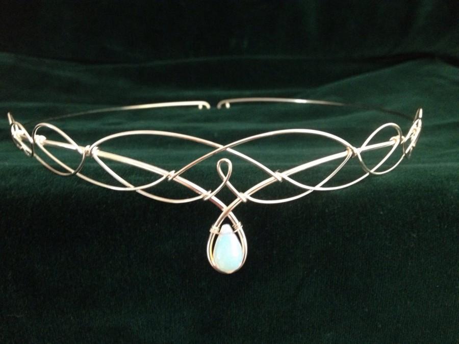 زفاف - Silver Moonstone Elven Celtic Fantasy Medieval Rennaisance Headdress Circlet Tiara Headband Bridal Prom Headpiece