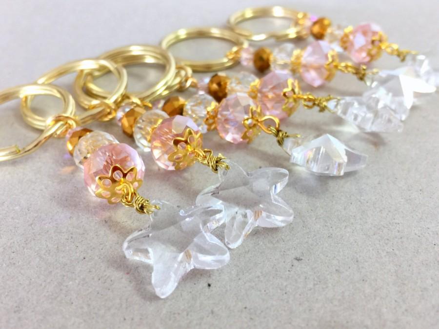 Wedding - Crystal Keychain, Star Keychain, Crystal Star Favors, Communion Favors, Pink Party Favors, Gold Bag Charm, Beaded Keychain,  Small Keychain,
