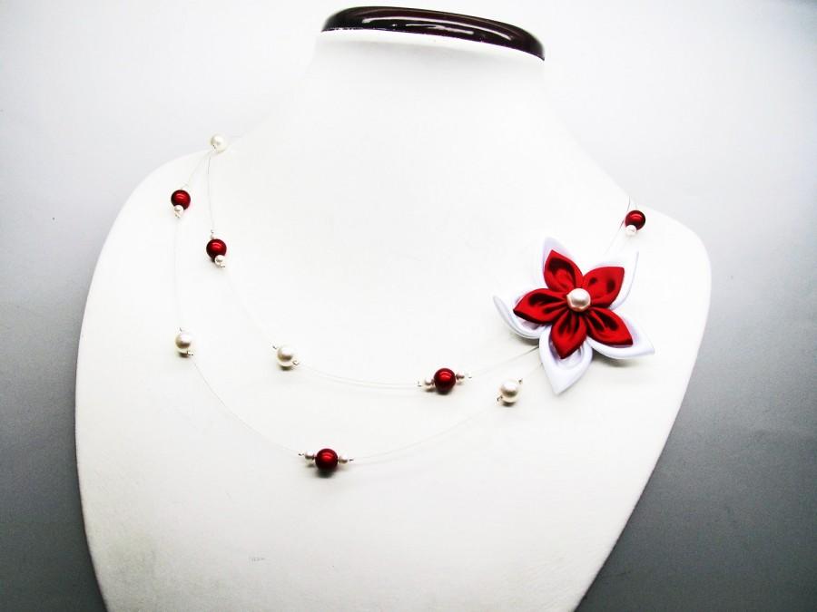 Wedding - Wedding necklace, necklace red and white flower wedding pearls Pearly Crystal and magical pearls