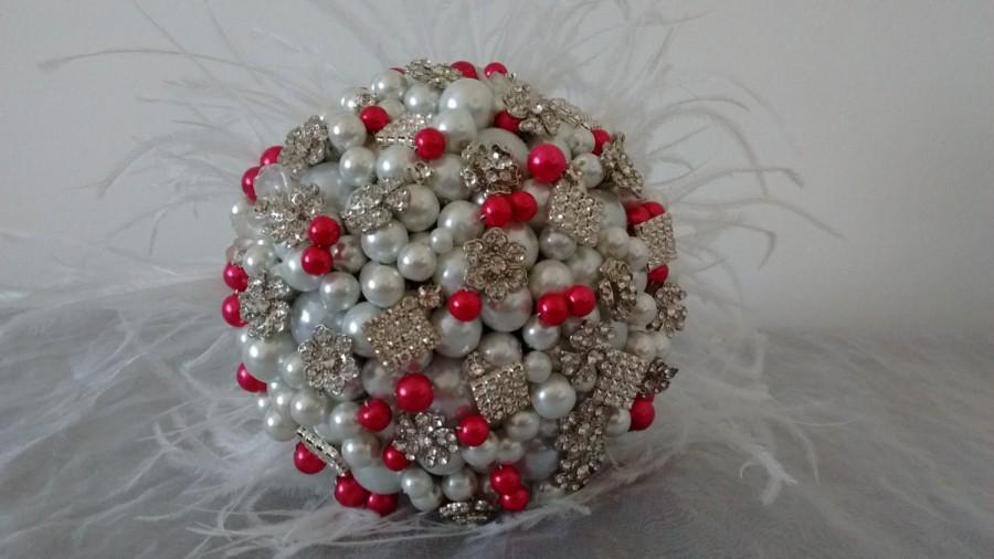 Wedding - Stunning White and Fuchsia Pearl and Silver Diamante Button Bouquet. Bridal Bouquet.