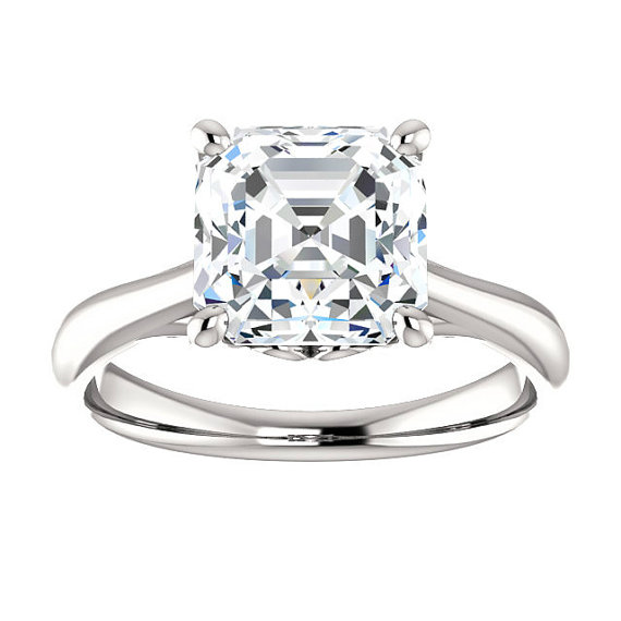 Mariage - 8mm, 2.25 Carat Asscher Forever One Moissanite Solitaire Engagement Ring 14k White Gold 18k or Platinum Vintage Inspired Engagement Rings