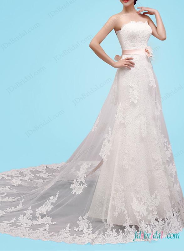 زفاف - Romantic lace a line wedding dress with pink sash
