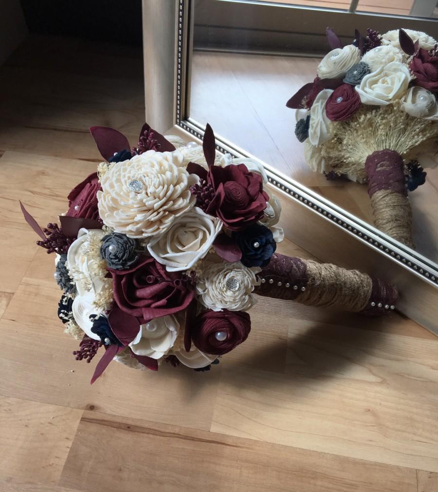 زفاف - Burgundy wedding bouquet, Fall wedding bouquet, Sola wood bouquet, Alternative bouquet, Bridal bouquet, Rustic Fall bouquet, Wedding flowers