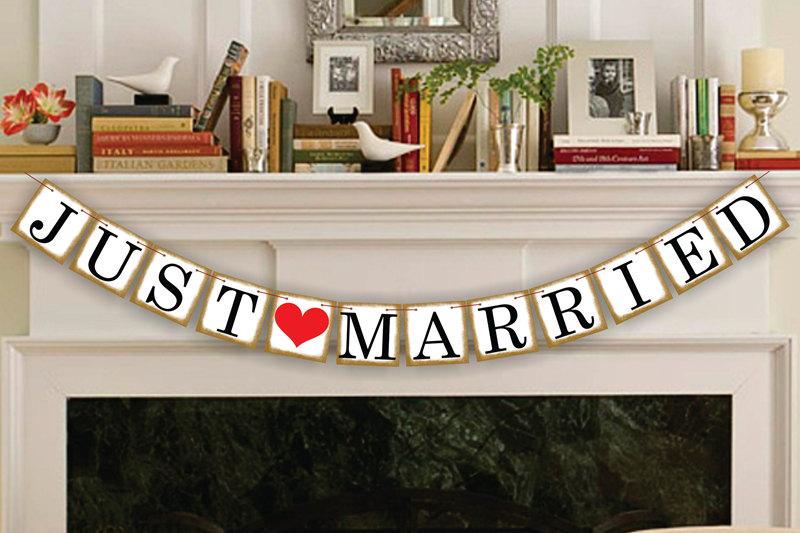 Hochzeit - Just Married Banner - Wedding Photo Prop - Just Married Sign - Wedding Banners - Garlands