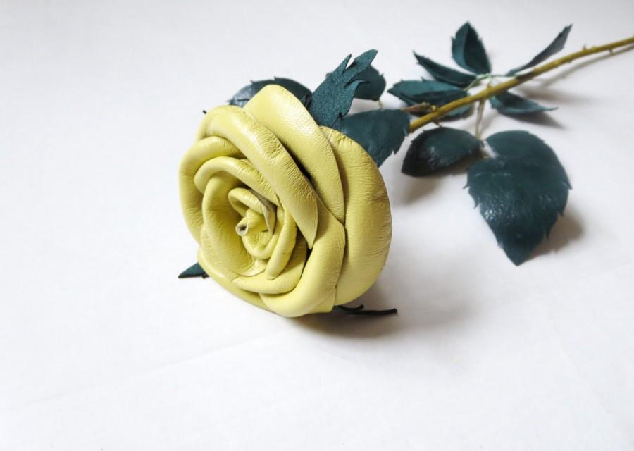 زفاف - Yellow rose,Red rose, Black,pink  Leather Rose-  Wedding flower -3rd Anniversary Gift- Long Stem Flower