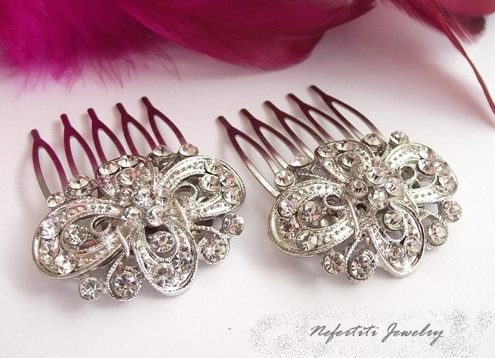 زفاف - Vintage style bridal hair comb, crystal hair combs, crystal wedding hair pins, small bridal hair comb, wedding hair comb, set of 2