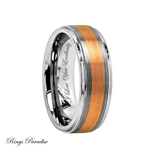 Mariage - 8mm  Tungsten Wedding Band, Rose Gold Engagement Ring, Anniversary Gift For Men, Wedding Rings, Tungsten Ring, Promise Ring, Band, His, Hers