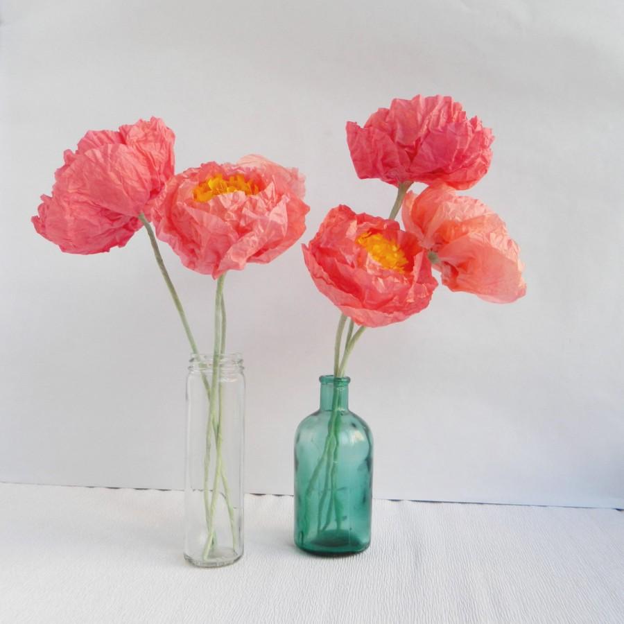 Hochzeit - 5 pieces of bright pink peonies, paper flower peonies, paper peonies, pink peony, handmade flowers
