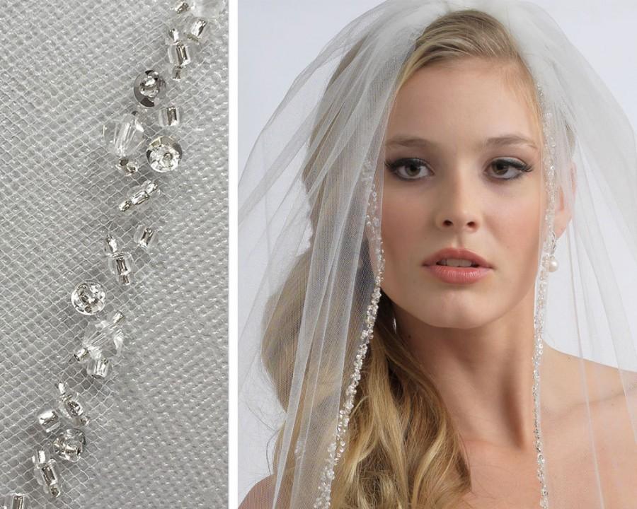 Hochzeit - Wedding Veil, 1 Layer, Crystal Wedding Veil, Sequin Wedding Veil, Bridal Veil in Ivory and White, Fingertip Length, Elbow Length  ~VB-5006