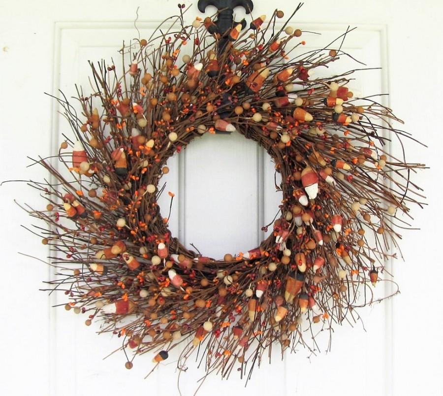 Wedding - Halloween Decor - Halloween Candy Corn Wreath - Fall Wreath - Primitive Wreath - Halloween Door Wreath - Halloween Wreath - Fall Home