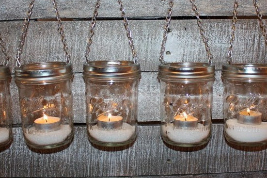 Wedding - Wide Mouth Silver DIY Lantern Lids- Mason Jar Hanging Luminary- Set of 6 Lids Only