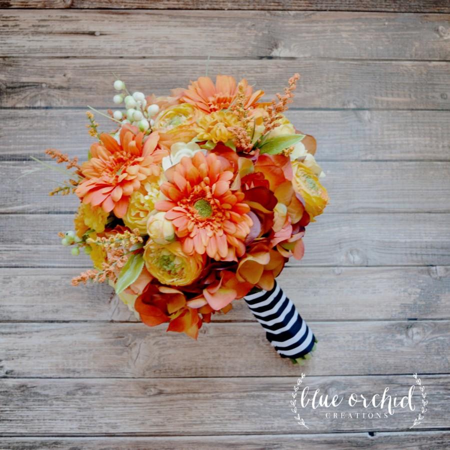 Wedding - Fall Wedding Bouquet - Yellow and Orange Bouquet, Silk Wedding Bouquet, Yellow, Orange, Fall, Autumn, Daisies, Marigold