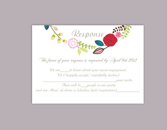 Hochzeit - DIY Wedding RSVP Template Editable Word File Download Rsvp Template Printable RSVP Cards Floral Coloful Red Rsvp Card Elegant Rsvp Card