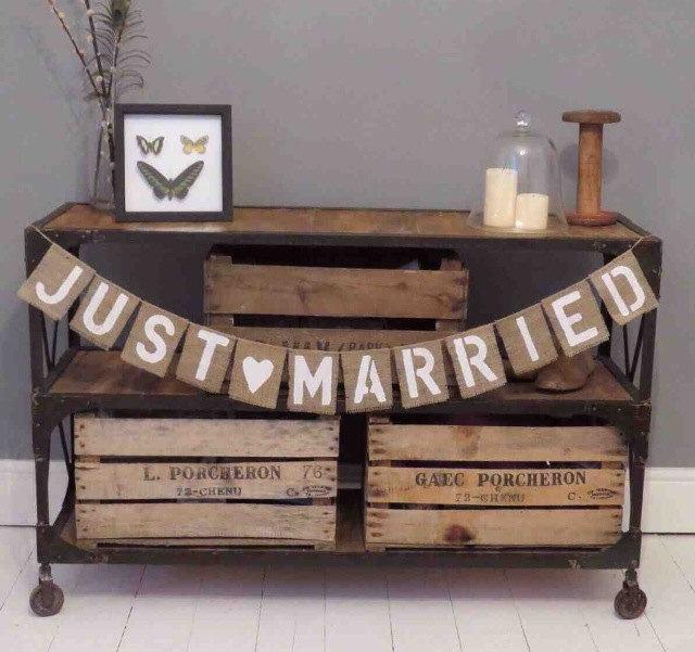 Mariage - Hessian Burlap Just Married wedding banner bunting