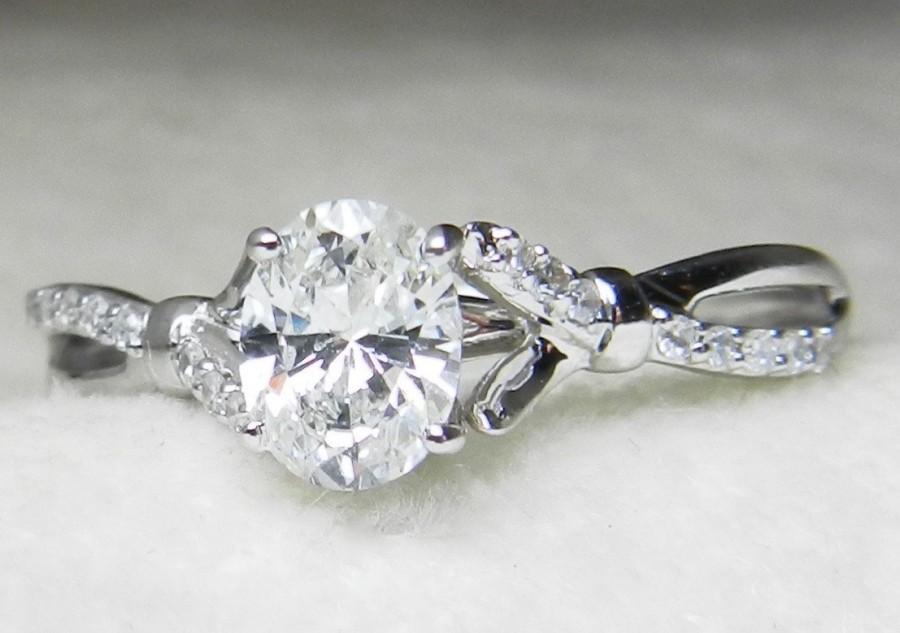 Wedding - Diamond Engagement Ring Half Carat Diamond Solitaire Ring 0.596ct Modern Infinity Style Ring Oval Diamond 18k White Gold GIA Appraised 2650