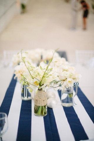 Свадьба - wedding navy  and white stripe table runers, dinner table, wedding table,reception table,baby shower,birthdayparty