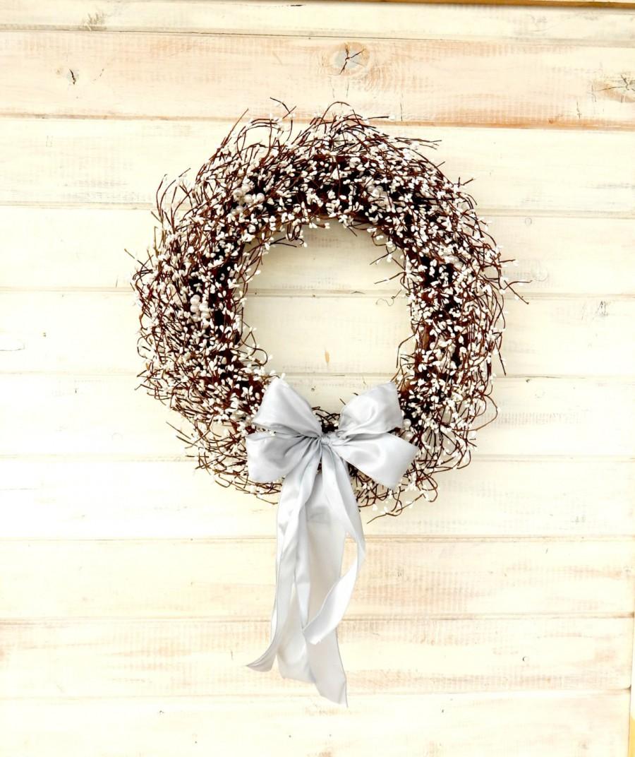 Wedding - Wedding Decor-Wedding Wreath-Winter Weddings-SILVER & ANTIQUE WHITE Wreath-White Pearl Wreath-White Door Wreath-Custom Weddings-Wedding Gift