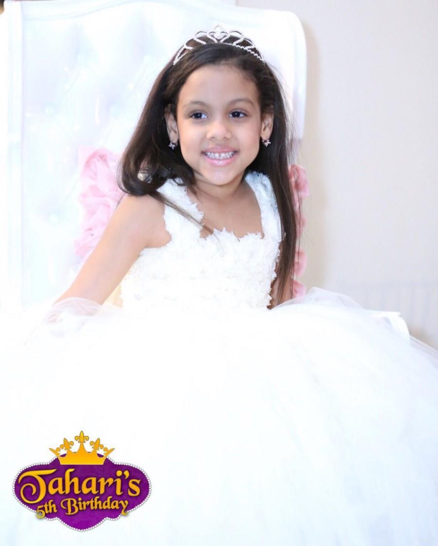 Hochzeit - Ivory Flower Girl Tutu Dress Princess Dress with Sash- Big Bow at back 1t 2t 3t 4t 5t Morden Wedding