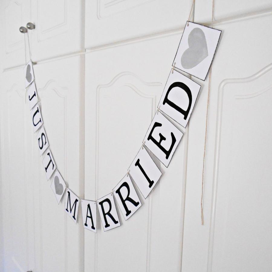 Wedding - FREE SHIPPING, Just Married banner, Bridal shower banner, Wedding banner, Engagement party decoration, Photo prop, Bachelorette party,Silver