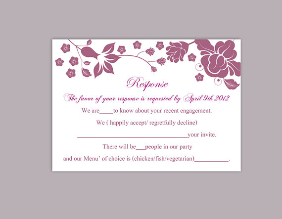 Свадьба - DIY Wedding RSVP Template Editable Word File Instant Download Rsvp Template Printable RSVP Cards Floral Eggplant Rsvp Card Elegant Rsvp Card