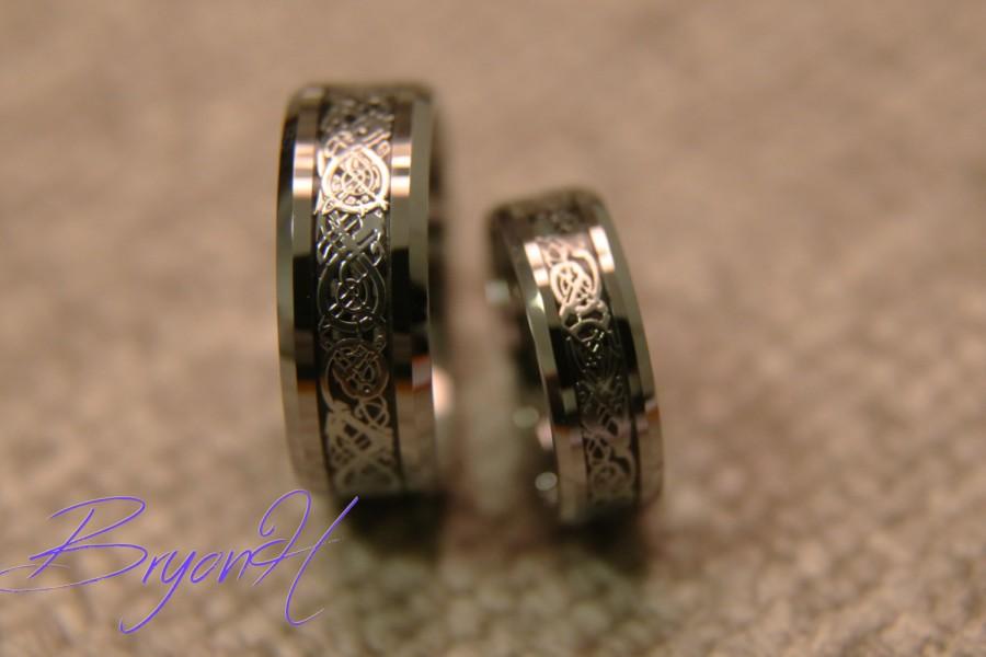 Wedding - His and Her promise rings set, Matching size Tungsten wedding bands set, Tungsten Carbide Wedding Ring Engraved ring promise wedding bands