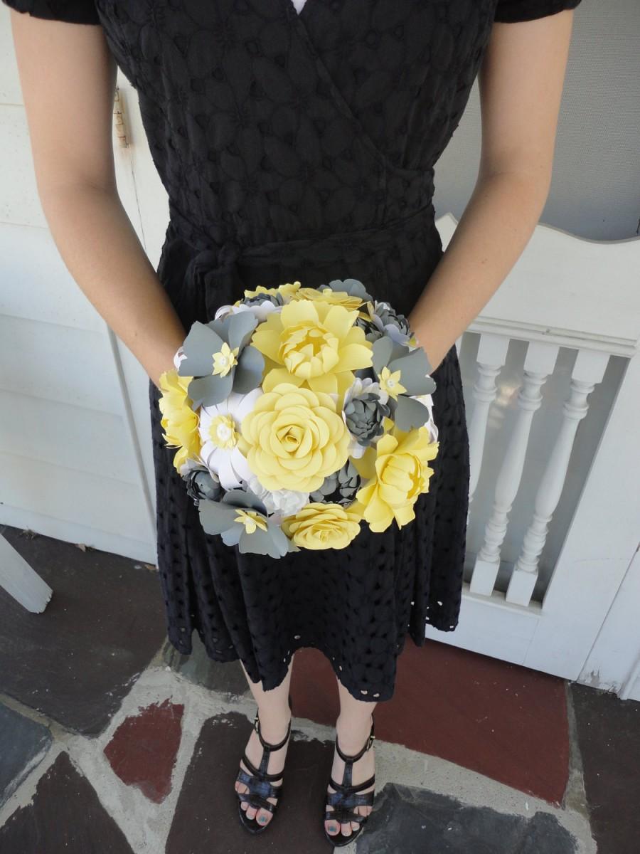 Hochzeit - Wedding Peony Paper Flower Bridal Bouquet - Wedding Paper Rose Peony Carnation Daisy Susan